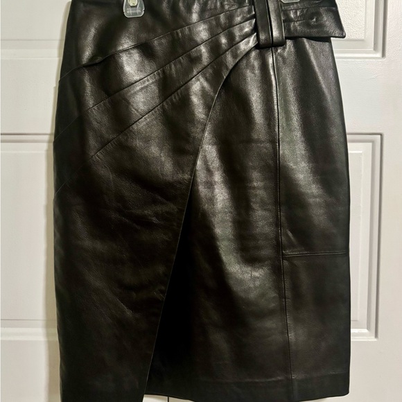 ANTONIO MELANI Dresses & Skirts - ANTONIO MELANI Black Faux Leather Pencil Skirt with Wrap Detail